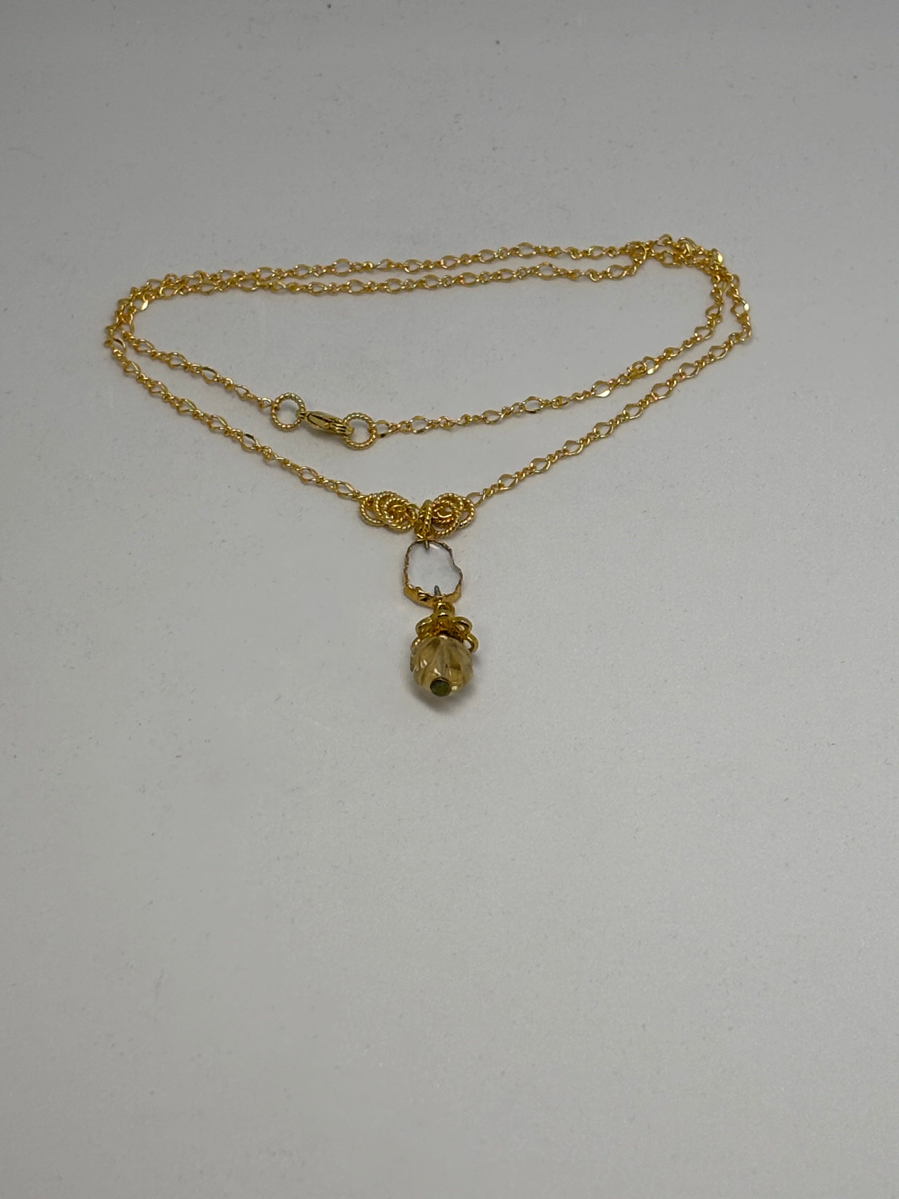 Citrine, Crystal Quartz with Gold necklace