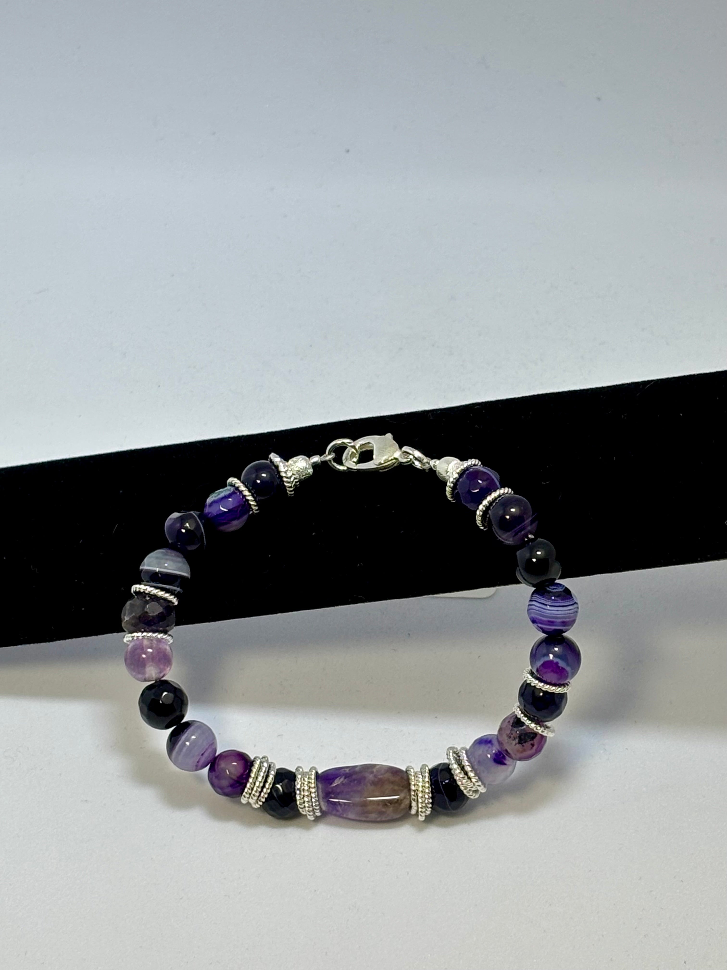 Purple Agate and Amethyst with Sterling Silver bracelet 2